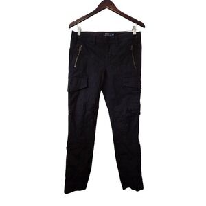 Polo Ralph Lauren Cargo Pants Womens Sz 8 Black Zippers Button Pocket Gorpcore